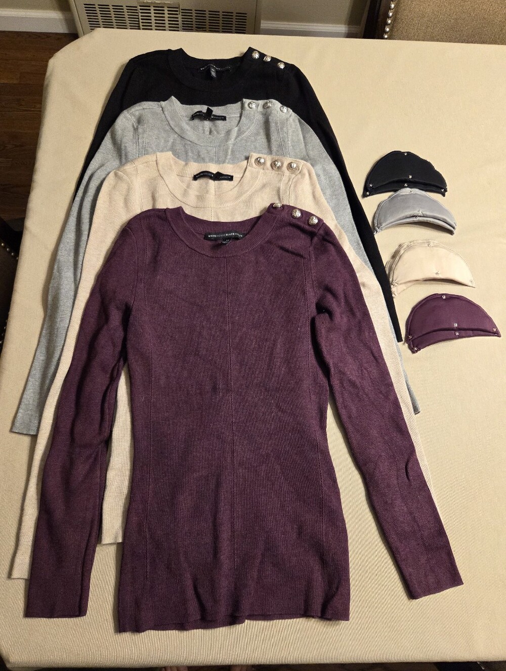 White House Black Market WHBM Crew Neck Button Detail Sweater Lot of FOUR Sz XS